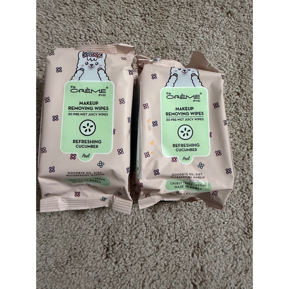 The Crème Shop Makeup Removing Wipes Refreshing‎ Cucumber 2 Pack 60 Wipes